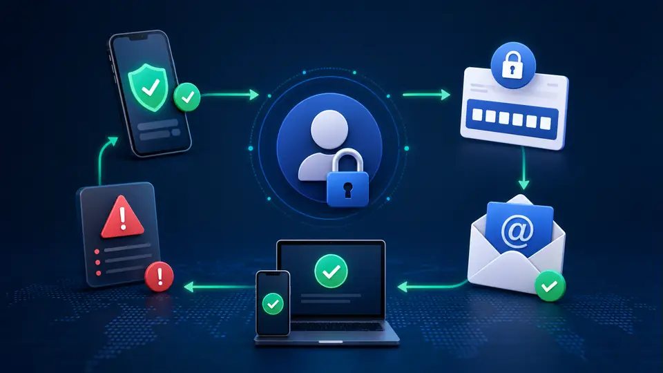 Account recovery verification workflow with trusted device and recovery email