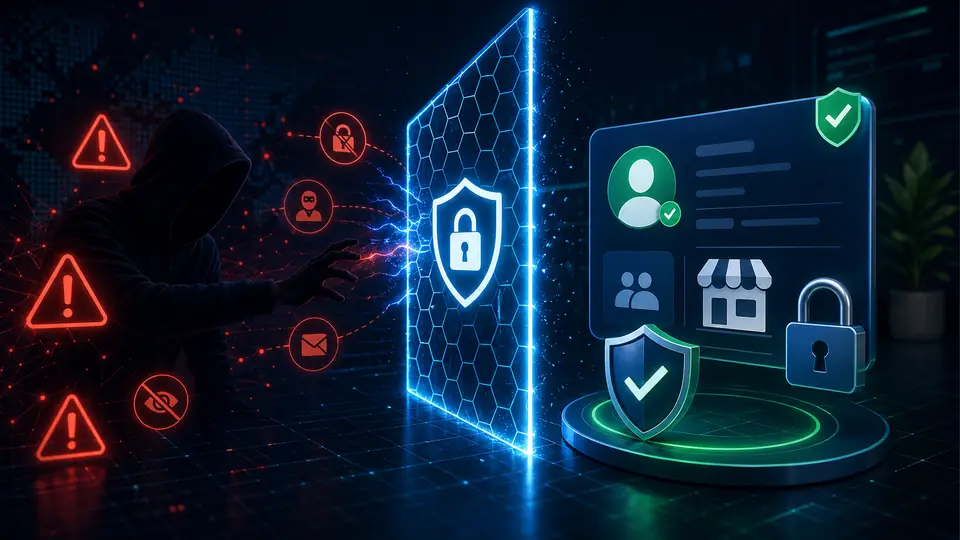 Social media recovery scam blocked by digital security firewall