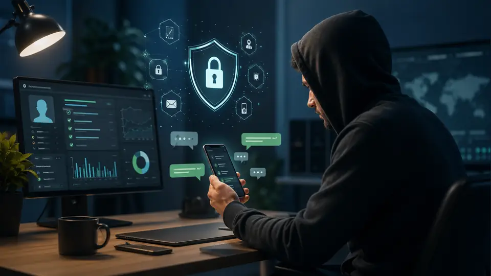 Ethical cybersecurity analyst reviewing WhatsApp account security