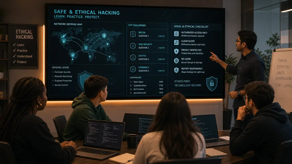 Ethical hacking training lab with legal cybersecurity practice dashboard