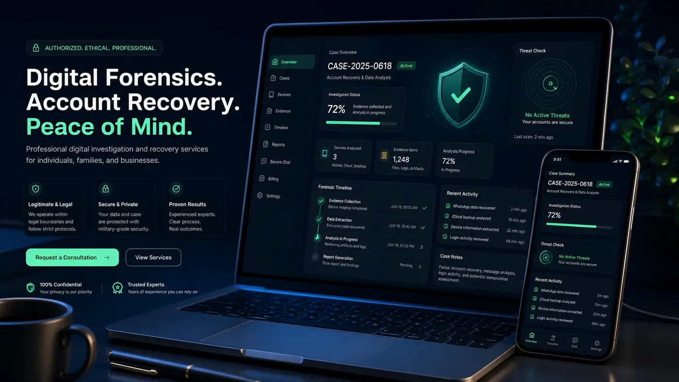 Hacker01 premium cybersecurity dashboard for account recovery and digital forensics