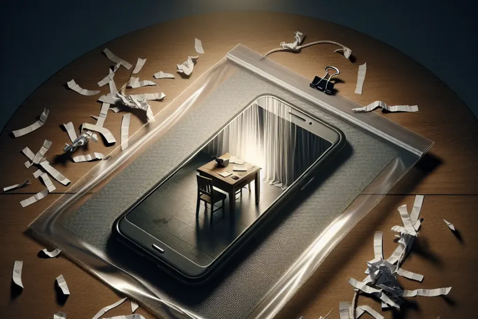 Smartphone on a table under an overhead examination light